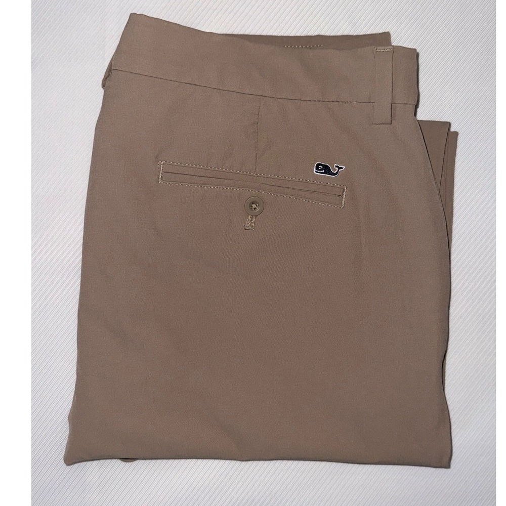 Vineyard Vines Mens Performance On-The-Go Pants 38x32 Khaki Brown Stretch Chino